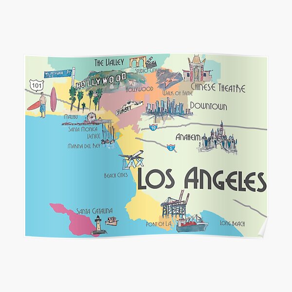 Los Angeles California Clean Iconic City Map Poster