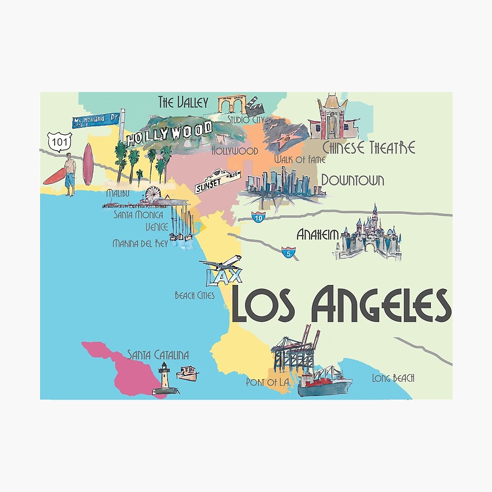 Los Angeles Karte Poster Von Artshop77 Redbubble