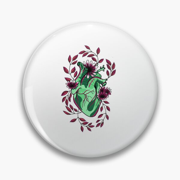 Item preview, Green anatomically correct heart with red leaves and flowers - boho witchy art cute gift designed and sold by AnanasArt.