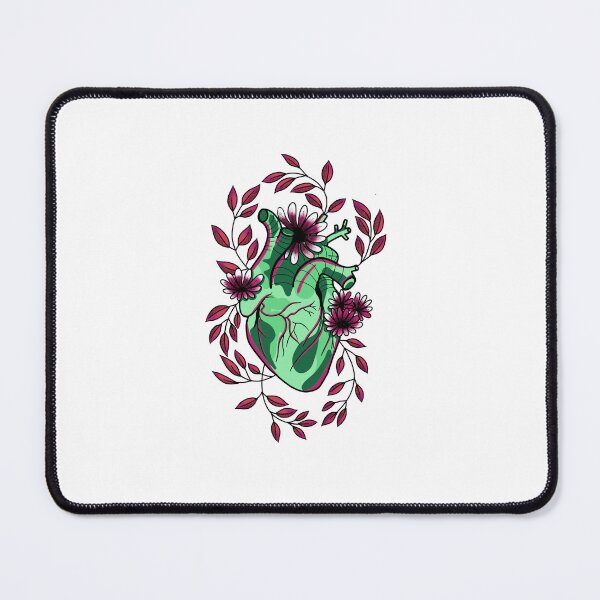 Item preview, Green anatomically correct heart with red leaves and flowers - boho witchy art cute gift designed and sold by AnanasArt.