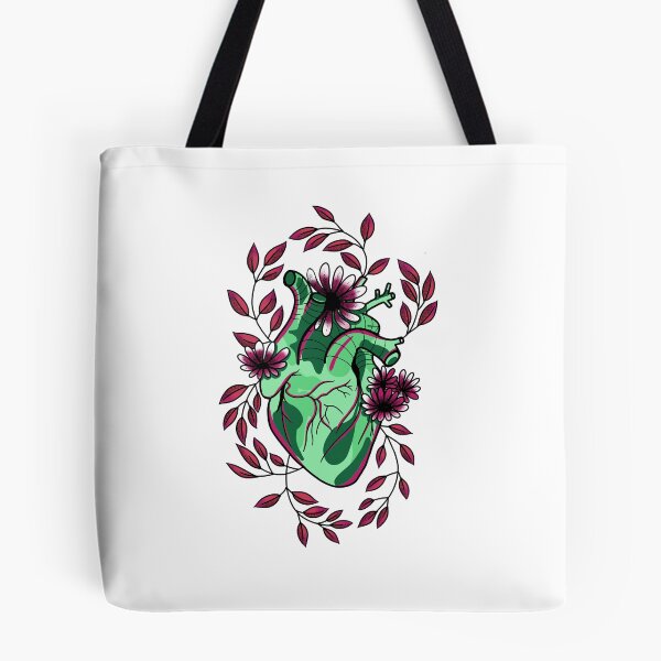 Item preview, Green anatomically correct heart with red leaves and flowers - boho witchy art cute gift designed and sold by AnanasArt.