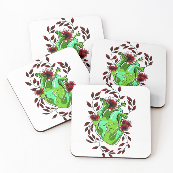 Item preview, Green anatomically correct heart with red leaves and flowers cute gift designed and sold by AnanasArt.