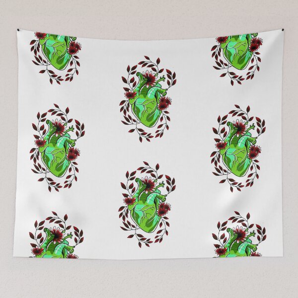 Item preview, Green anatomically correct heart with red leaves and flowers cute gift designed and sold by AnanasArt.