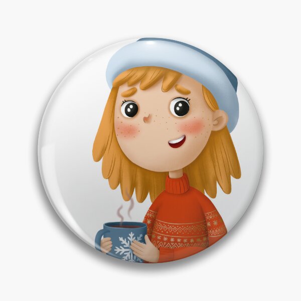Item preview, Cute Christmas illustration with a cartoon girl in a Christmas hat and with a cup of cocoa. A New Year's card with a girl in a red sweater and a hot drink. 2023 designed and sold by Kyb4ik.