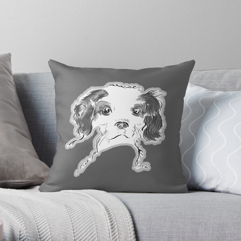 Cavalier King Charles Spaniel Puppy Drawing Throw Pillow