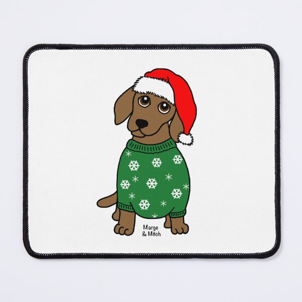 Artikelvorschau, Netter Dachshund-Wurst-Hund im Weihnachtspullover und in der Sankt-Mütze entworfen und verkauft von Scat the cat.