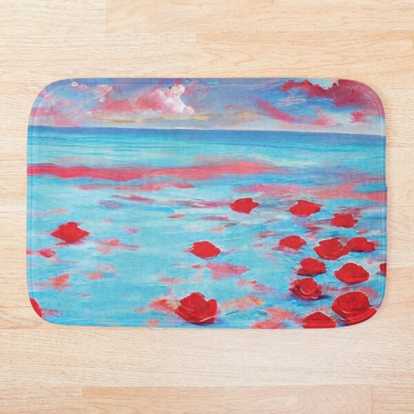 Item preview, Bright and energetic vivid Rose dream painting of the sea. With pink clouds in the sky and rose floating on the water designed and sold by painter227.
