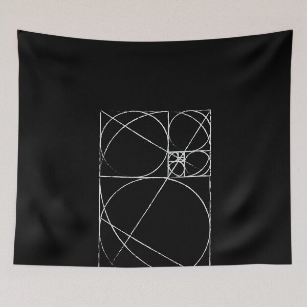 Aperçu de l'œuvre Cercles et carrés de séquence de Fibonacci en spirale du nombre d'or noir créée et vendue par ghost888.