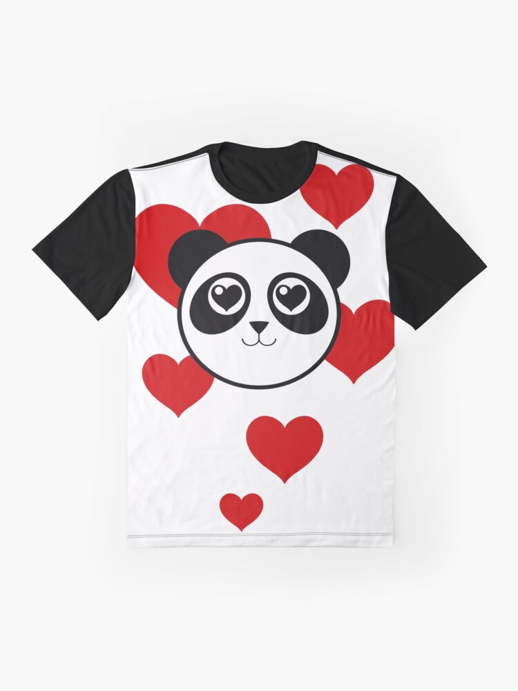 Alternate view of Love Panda with Hearts Graphic T-Shirt