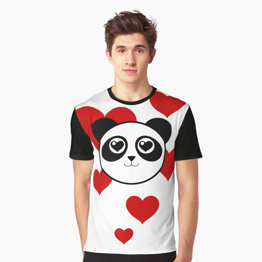 Love Panda with Hearts Graphic T-Shirt