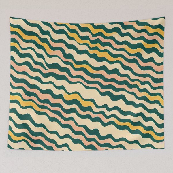Item preview, Green and White Multicolored Waves Wax Cloth Minimalist Abstract Animal Striped Pattern designed and sold by CrowBerryCream.