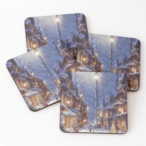 Item preview, Victorian Vintage Christmas Scene Snowing in a Quaint European Village on Christmas Eve designed and sold by CGSGraphics.