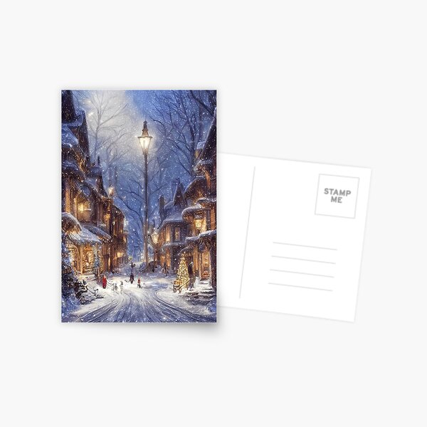 Item preview, Victorian Vintage Christmas Scene Snowing in a Quaint European Village on Christmas Eve designed and sold by CGSGraphics.