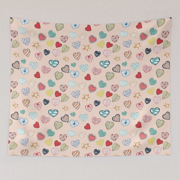 Item preview, Vintage hearts on pink background designed and sold by Kamila Nigmatullina.