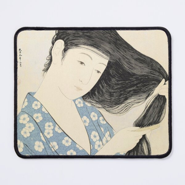 Item preview, Goyō Hashiguchi - Woman in Blue Combing Her Hair - Geisha Japanese art designed and sold by Bebichic.