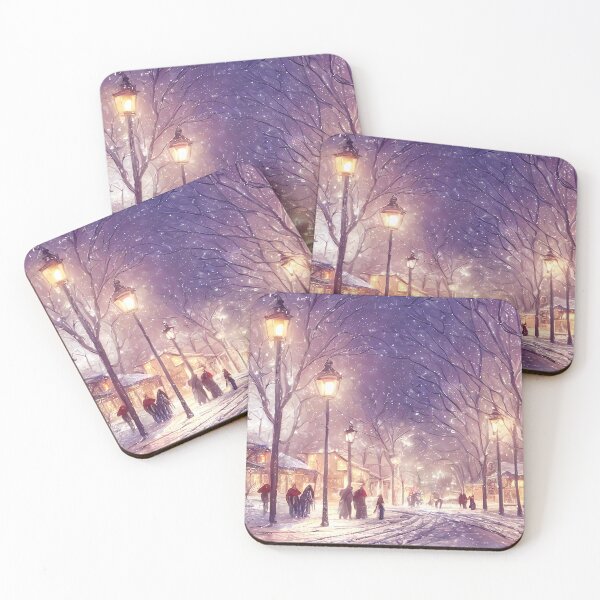 Item preview, Victorian vintage style snowing European village scene quaint little town moonlit at night starlight designed and sold by CGSGraphics.