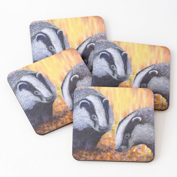 Item preview, Woodland Badgers in autumn leaves designed and sold by Moorcatstudio.