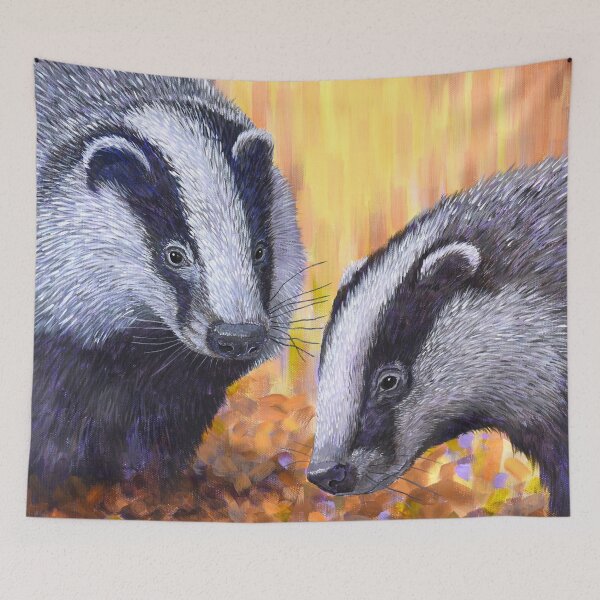 Item preview, Woodland Badgers in autumn leaves designed and sold by Moorcatstudio.