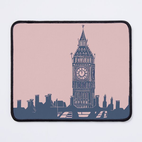 Item preview, Big Ben London Skyline Linocut Blue and Pink designed and sold by Maddy Bennett.