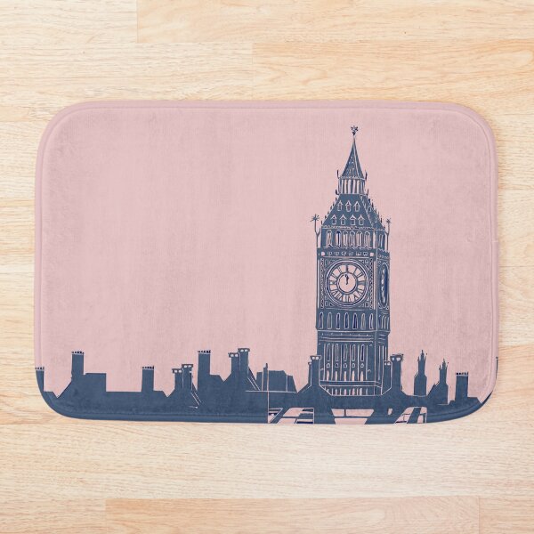 Item preview, Big Ben London Skyline Linocut Blue and Pink designed and sold by Maddy Bennett.