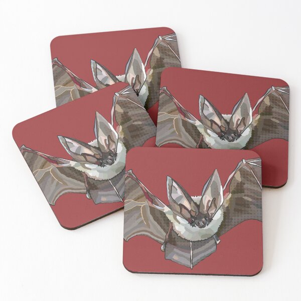 Item preview, Bat Illustration by BeeFoxTree, Long Eared Bat - Red Background designed and sold by BeeFoxTree.