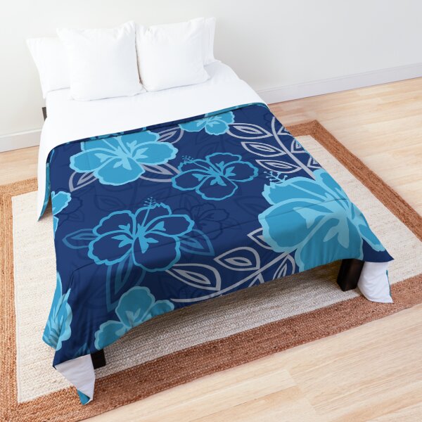 Blue Hawaiian Hibiscus Pattern Comforter