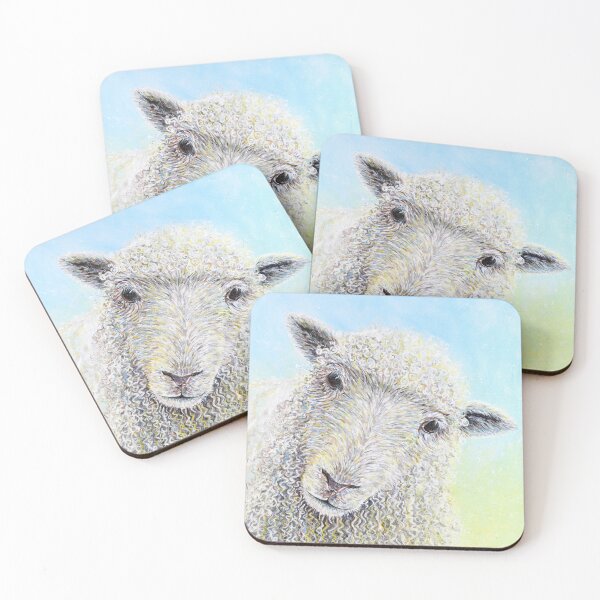Item preview, Curious Sheep - farm animal - spring green background designed and sold by Moorcatstudio.