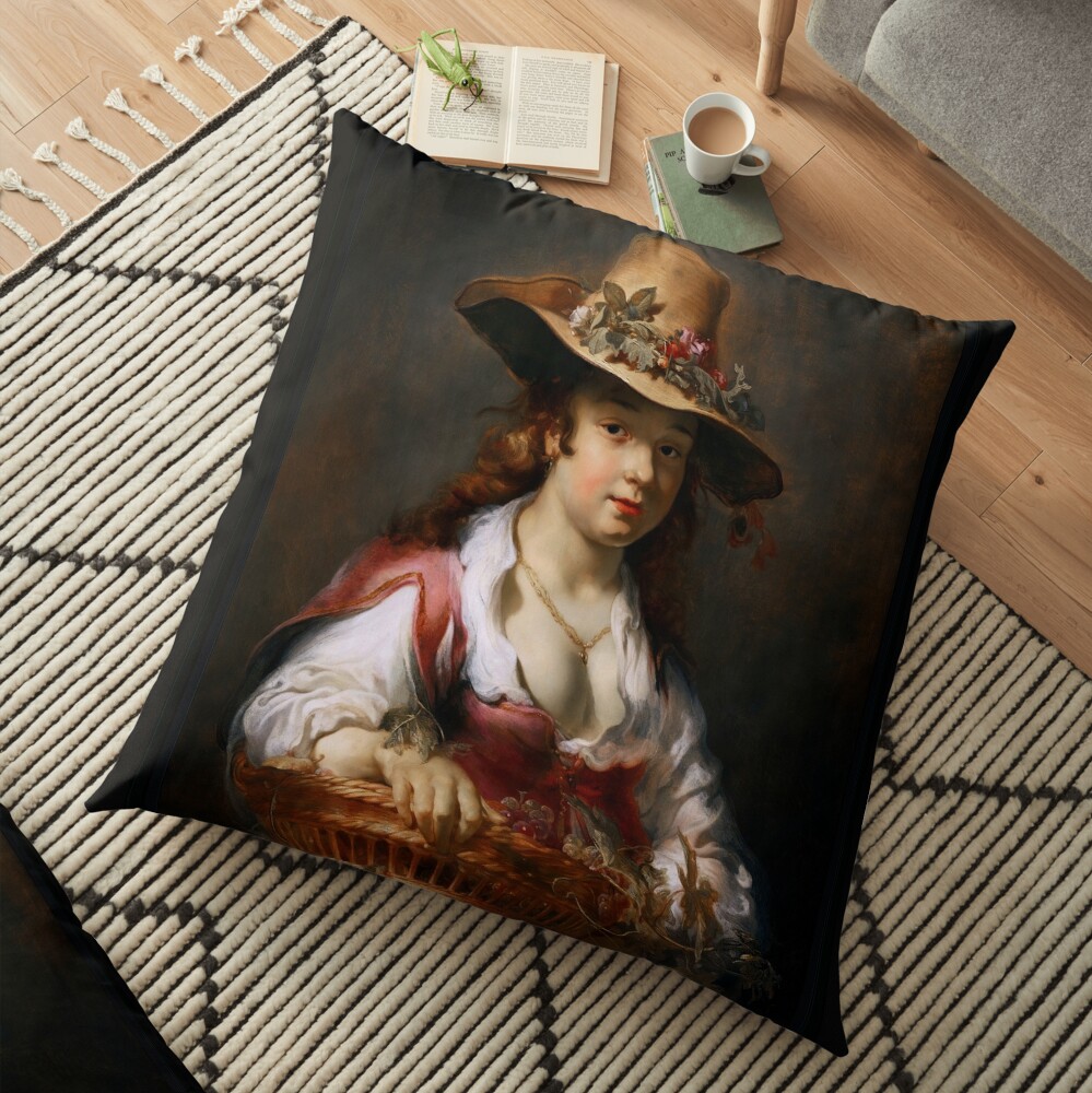 A Girl With A Basket Of Fruit by Jan van Noordt - A Classical Dutch Beauty 3 A Girl With A Basket Of Fruit by Jan van Noordt Remastered Xzendor7 Classical Art Old Masters Reproductions Floor Pillow