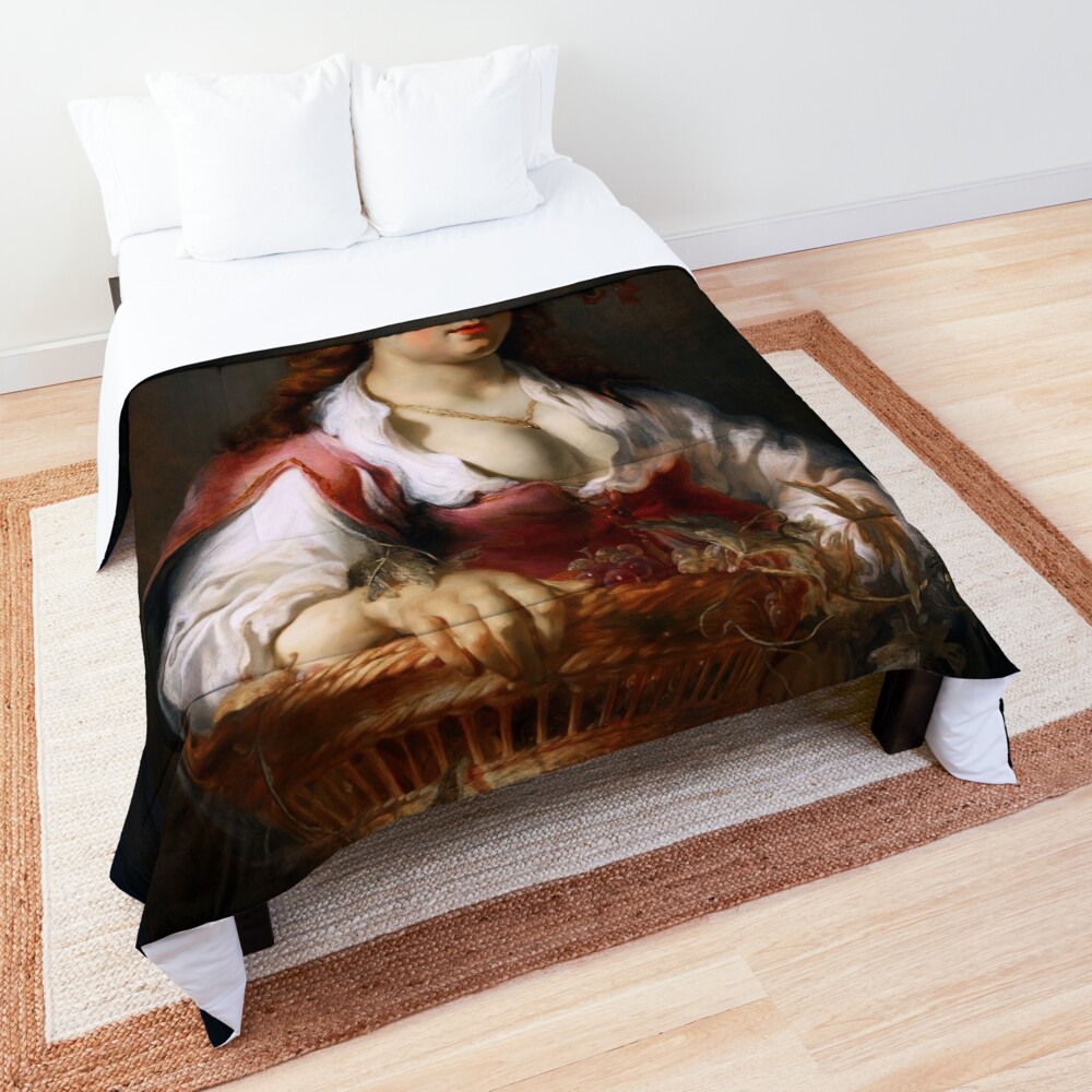A Girl With A Basket Of Fruit by Jan van Noordt - A Classical Dutch Beauty 2 A Girl With A Basket Of Fruit by Jan van Noordt Remastered Xzendor7 Classical Art Old Masters Reproductions Comforter