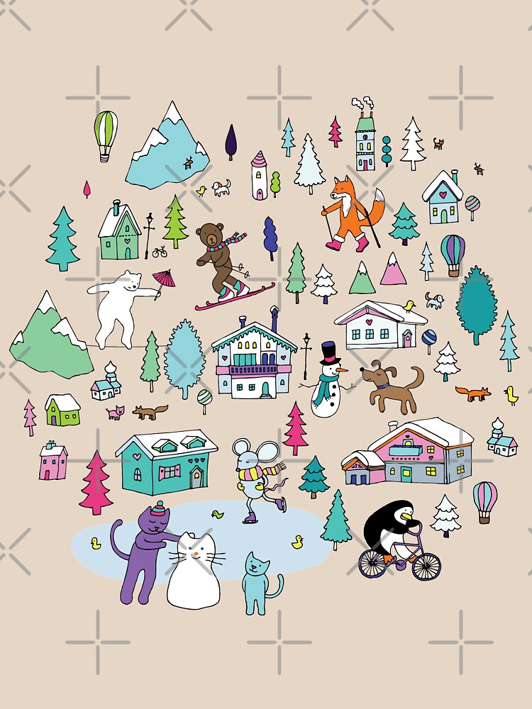Alpine Animal Antics - original - Cute winter pattern by Cecca Designs by Cecca-Designs