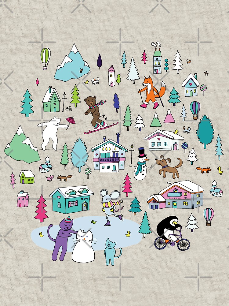 Alpine Animal Antics - original - Cute winter pattern by Cecca Designs by Cecca-Designs
