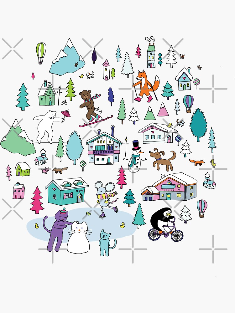 Alpine Animal Antics - original - Cute winter pattern by Cecca Designs by Cecca-Designs
