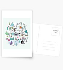 Alpine Animal Antics - original - Cute winter pattern by Cecca Designs Postcards