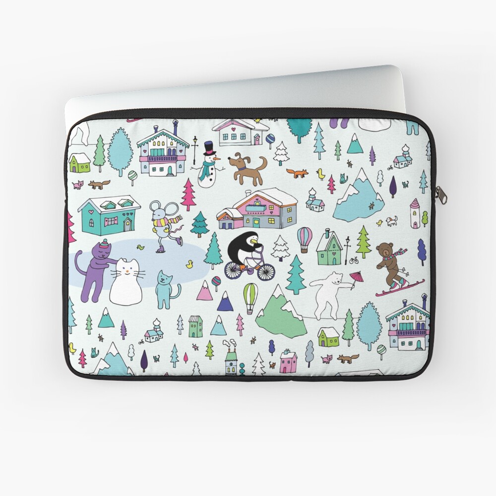 Alpine Animal Antics - original - Cute winter pattern by Cecca Designs Laptop Sleeve
