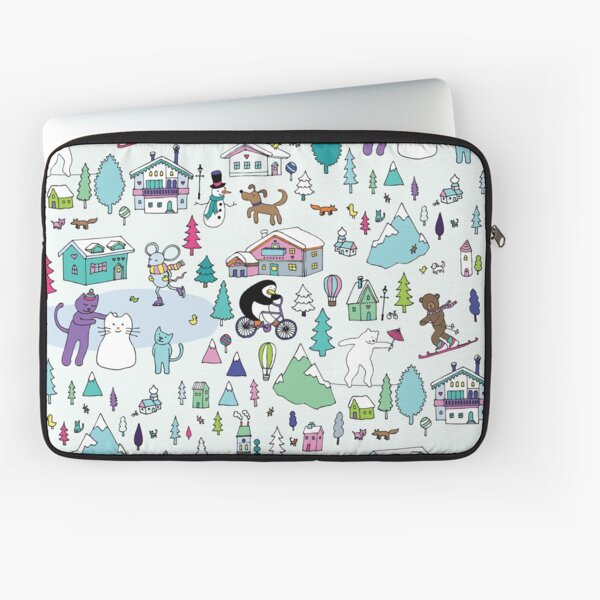 Alpine Animal Antics - original - Cute winter pattern by Cecca Designs Laptop Sleeve