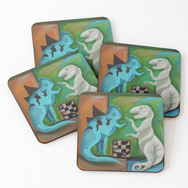 Item preview, Cubist Dino Chess Players designed and sold by FroggyDinoShop.