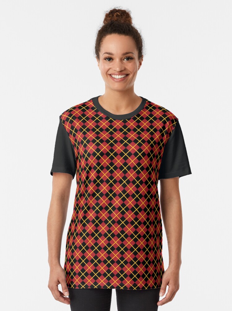 Alternate view of Diamonds and Stripes - Red and Gold Graphic T-Shirt