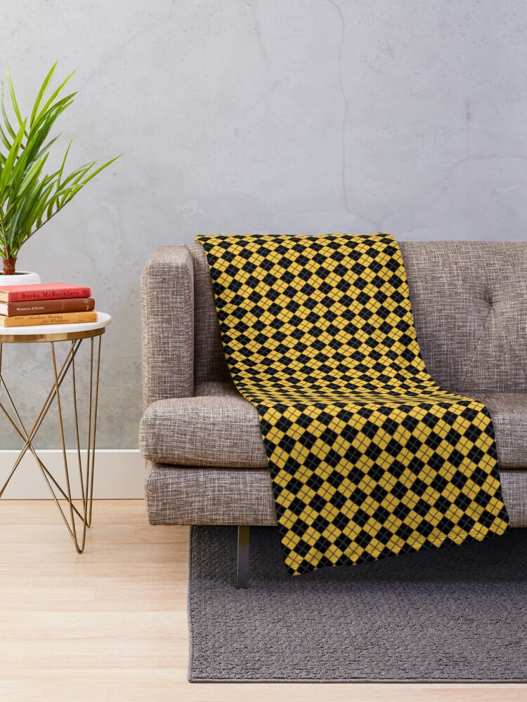 Alternate view of Diamonds and Stripes - Yellow and Black Throw Blanket