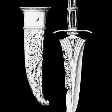 Artwork thumbnail, dagger poster sacrifice halloween gothic dark black white illustration history victorian artefact haunted spooky emo goth gothic by politeillusts