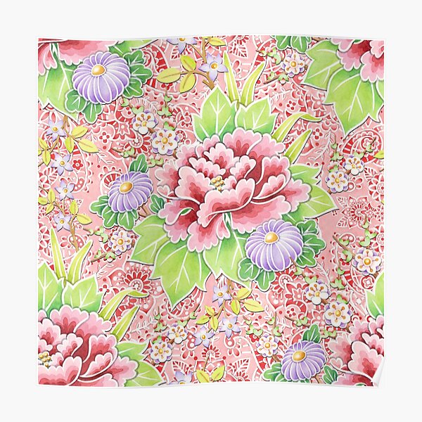 Pink Paisley Kimono Bouquet Poster