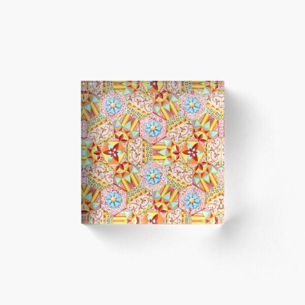 Pink Paisley Hexagons Acrylic Block