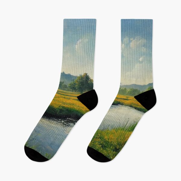 Aperçu de l'œuvre "Meadow Pasture" par VentureArt - Peinture à l'huile de paysage d'étang créée et vendue par VentureArtCo.