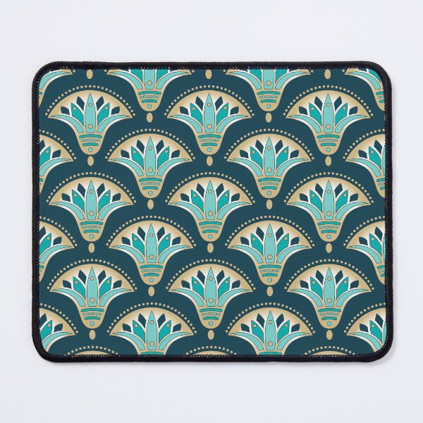Artikel-Vorschau von Ägyptischer Art-Deco-Lotus Gold, Türkis, Blaugrün, Grünblau, Glamour-Vintage-Wiederholung, designt und verkauft von LoreliDesigns.