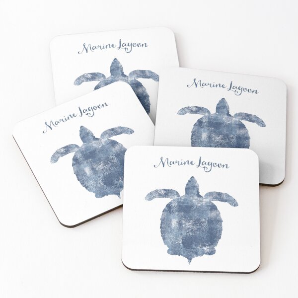 Item preview, Sponge painted Turtle Marine Lagoon, delft blue nautical art designed and sold by Glimmersmith.