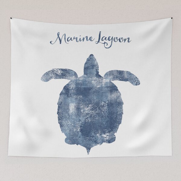Item preview, Sponge painted Turtle Marine Lagoon, delft blue nautical art designed and sold by Glimmersmith.