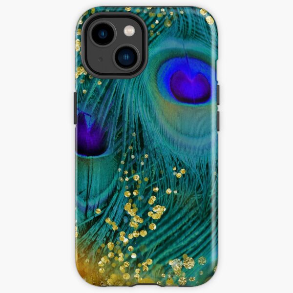 Dreamy peacock feathers, teal and purple, glimmering gold iPhone Tough Case