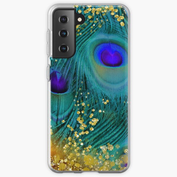Dreamy peacock feathers, teal and purple, glimmering gold Samsung Galaxy Soft Case