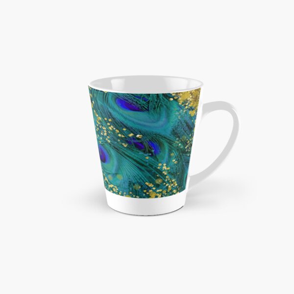 Dreamy peacock feathers, teal and purple, glimmering gold Tall Mug