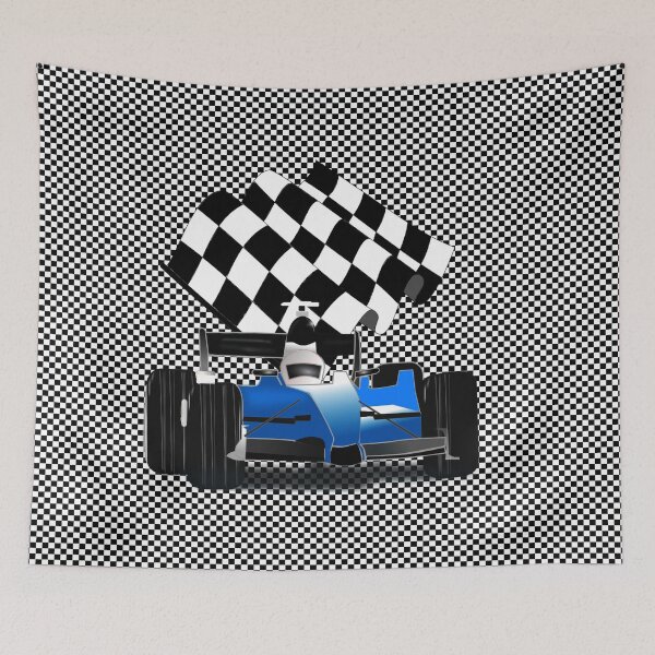 Item preview, Blue Race Car with Checkered  Flag designed and sold by Gravityx9.