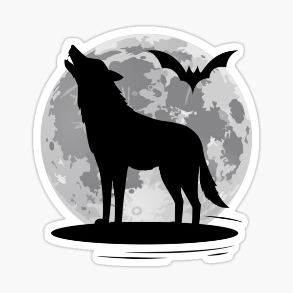 Howling Wolf and Bat at Full Moon Sticker